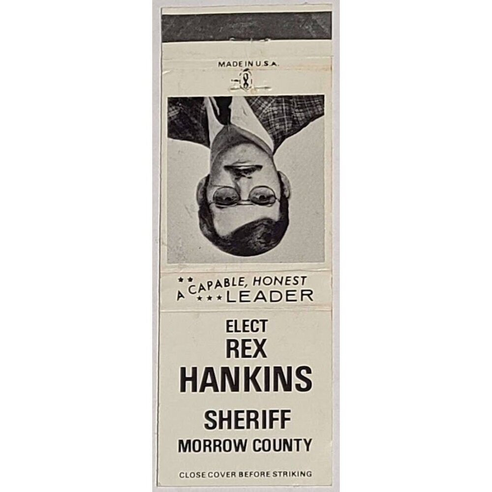 Vintage Matchbook Cover Rex Hankins Campaign Sheriff Morrow County Ohio w/ photo